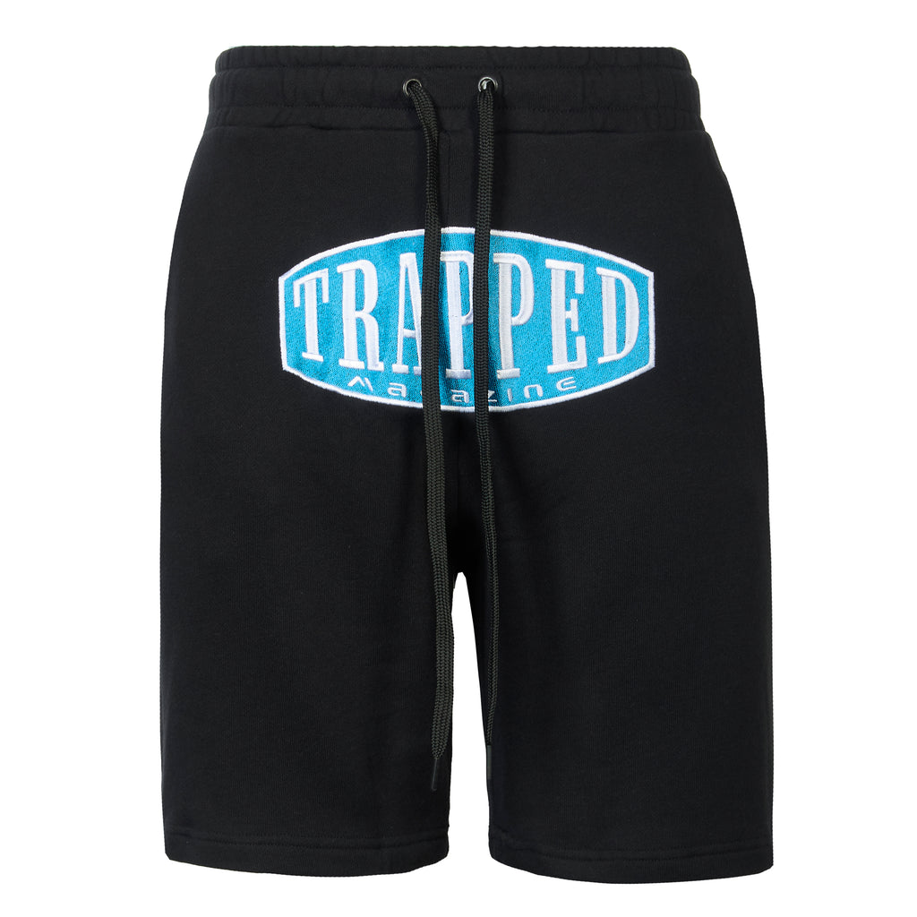 BULGE SHORTS - BLACK/BLUE EMBROIDERED BADGE