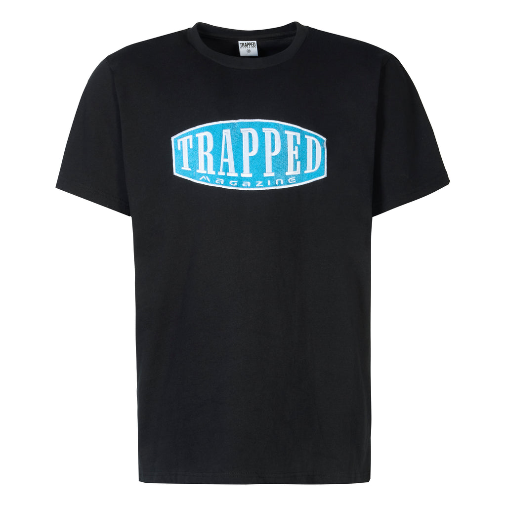 BULGE T-SHIRT - BLACK/BLUE EMBROIDERED BADGE